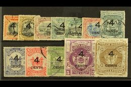 1899  "4 CENTS" Surcharges Set Complete, SG 112/22 & 125/6, Very Fine Used (12 Stamps) For More Images, Please Visit Htt - Noord Borneo (...-1963)