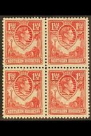 1938-52  1½d Carmine-red, SG 29, Very Fine Mint (two Stamps Are Never Hinged) BLOCK Of 4, Fresh. (4 Stamps) For More Ima - Northern Rhodesia (...-1963)