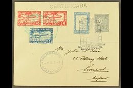 1933  Registered Cover To England Franked Paraguay Postage 4p And 50c Cancelled Map Type Graf Zeppelin Cancel With $4.50 - Paraguay