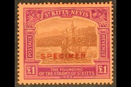 1923  £1 Black & Purple/red, MCA Wmk, SPECIMEN Overprinted, SG 60s, Very Fine Lightly Hinged Mint For More Images, Pleas - St.Kitts Und Nevis ( 1983-...)