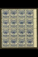 1886-1900  4d Deep Blue Palm Trees Watermark Type W 4b Perf 11, SG 61a, Never Hinged Mint Block Of 16 (4x4) With Gutter  - Samoa