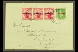 1922  Small, Plain Cover To England, Sent 3½d Rate, Franked 1d In A Strip Of 3 & KGV ½d , SG 116, 134, Apia 14.11.22 Pos - Samoa