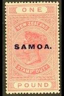 1925-28  £1 Rose Pink "Postal Fiscal" Overprinted "SAMOA" In Blue, SG 166d, Fine Mint For More Images, Please Visit Http - Samoa (Staat)