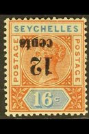 1893  12c. On 16c. Chestnut And Blue, Surcharge Inverted, SG 16a, Fine Mint. For More Images, Please Visit Http://www.sa - Seychelles (...-1976)