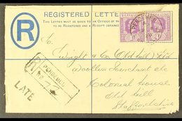 1928  (Sept) 3d Registered Envelope (opened Out For Display) With 1d Pair, Pendembu To England, And Showing Scarce "LATE - Sierra Leone (...-1960)