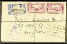 1945  (May) Envelope Registered From Lunsar To England, Bearing 1½d X2 And 3d Tied Cds's, Lunsar Boxed Registration Mark - Sierra Leona (...-1960)