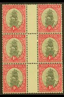 1933-48  1d Grey & Carmine, Perf.13½x14 Gutter Block Of 6, Watermark Upright, SG 56d, Never Hinged Mint. For More Images - Unclassified