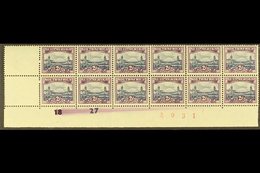 1950-1  2d Blue & Violet, Cylinder & Sheet Number Block Of 12 With INK DRAG In Margin, SG 134, Perfs Split Vertically Af - Unclassified