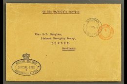 1915  (11 Oct) Stampless OHMS Cover To Scotland, Bearing "Windhuk" & Red "Cape Town Official Paid" Cds's And Superb Blue - África Del Sudoeste (1923-1990)