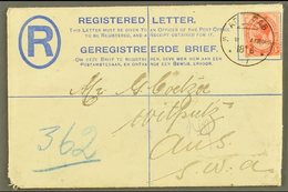 1917  (18 Jun) 4d Blue Registered Envelope To Aus Uprated With 1d Union Stamp Tied By Fine "AR OAB" Altered German Cds P - África Del Sudoeste (1923-1990)