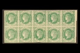 1862  2r Green On Pale Rose Imperf, SG 74a (Edifil 62), Never Hinged Mint BLOCK OF TEN With 4 Large Margins. A Wonderful - Other & Unclassified