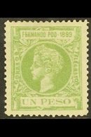 FERNANDO POO  1889 1 Peso Light Green Alfonso XIII, Ed 68, SG 84, Mint With A Couple Of Shortish Perfs & Tiny Hinge Thin - Other & Unclassified