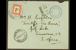 1937  Stampless Envelope From Tristan To South Africa, Franked With 28mm SG C6, Cachet V In Violet, Cover With "Cape Tow - Tristan Da Cunha