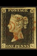 1840  1d Black 'CL' Plate 2, SG 2, Used With 4 Small To Very Large Margins & Red MC Cancellation. For More Images, Pleas - Unclassified