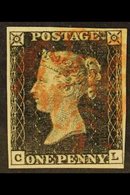 1840  1d Black 'CL' Plate 1a, SG 2, Used With 4 Good Margins & Red MC Cancellation. For More Images, Please Visit Http:/ - Non Classés