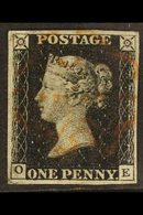 1840  1d Black 'OE' Plate 5, SG 2, Fine Used With Light Red Maltese Cross Postmark, Four Good Margins. For More Images,  - Non Classés