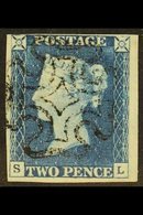 1840  2d Blue 'SL' Plate 1, SG 5, Used With 4 Small To Huge Margins & Attractive Upright Black MC Cancellation. For More - Autres & Non Classés