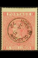 1867-83  5s Rose, Plate 1, SG 126, Very Fine Used With "HOPE ST. GLASGOW" Centrally Struck, Dated C.d.s. Cancellation, C - Other & Unclassified