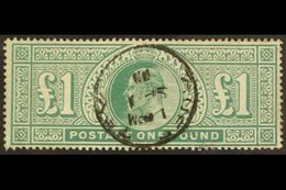 1902-10  £1 Dull Blue- Green De La Rue, SG 266, Very Fine Used, Cat £825. For More Images, Please Visit Http://www.sanda - Sin Clasificación