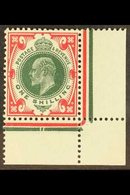 1911-13  1s Green & Carmine Somerset House Printing, SG 314, Never Hinged Mint Lower Right Corner Example, Very Fresh. F - Unclassified