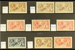 1913-1934 MINT SEAHORSES  All Different Group On A Stock Card, Comprising 1913 Waterlow 5s (tiny Ink Spot) & 10s (repair - Unclassified