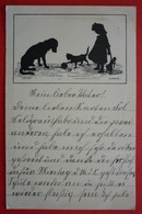 SILHOUETTE POSTCARD , DOG , CAT AND GIRL - Siluette