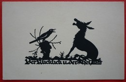 SILHOUETTE POSTCARD , A.M. SCHWINDT , DONKEY - ESEL - Scherenschnitt - Silhouette