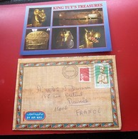 Curiosité Aff Composé Timbres Egyptien+français Posté Aéroport Orly CDG Plutot Qu'au Caire Lettre+Carte Postale Egypte - Lettres & Documents