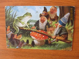 THIELE , FROG AND GNOOMS ON MUSHROOM ,  OLD POSTCARD ,0 - Thiele, Arthur