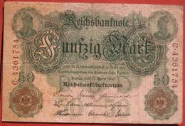 50 Mark 1910 (WPM 41) 21.4.1910 Reichsbanknote - 50 Mark