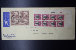 South Africa:  Corner Strip Of 8 Incl Printer Marks And 4-block To Toronto Canada Air Mail - Covers & Documents