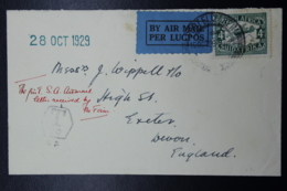 South Africa: Airmail Cover Port Elizabeth -> Exeter UK  10-10-1929 Taxed - Covers & Documents