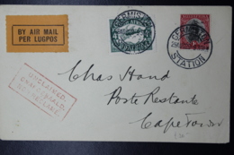 South Africa: Airmail Cover Germiston Station -> Cape Town Poste Restante Unclaimed Cancel 29-8-1929 - Cartas