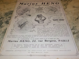 ANCIENNE PUBLICITE GRAND MAGASIN DE CHEVEUX  LES POSTICHES  D ART DE MARIUS HENG 1910 - Accessories