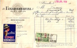1 Faktuur Brasserie Brouwerij  Vandenheuvel St Michel C1936 Aan Mr Denayer Buysinghen  Relamezegel Export + Takszegel - 1800 – 1899