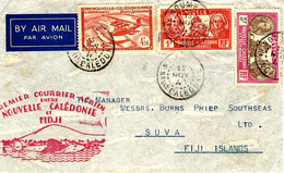 13 NOV 1941- 1er Courrier Aérien Nouvelle Calédonie - Fidji  Affr. à 8,50 F - Brieven En Documenten