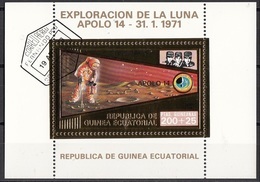 Guinea Equatoriale 1973 Bf. 62 Apollo 14 Gold Art Sheet Astronauti Shepard Roosa Mitchell Perf. - Africa