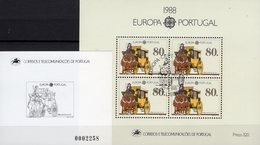 EUROPA Transport 1988 Portugal Block 57+SD-Bl.4 ** 37€ Pferdekutsche Hoja Blocs Cars M/s Horses Black Sheet Bf CEPT - Neufs