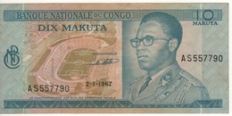 CONGO  Democratic Republic  10  Makuta   P9a   Dated 2.1.1967 - Democratic Republic Of The Congo & Zaire