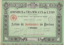 LOT DE 5 ACTIONS DE JOUISSANCE -OMNIBUS ET TRAMWAYS DE LYON - ANNEE 1920-27-30-35-37- - Ferrocarril & Tranvías