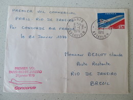1976 Avion CONCORDE  Air France Enveloppe Premier Vol Commercial Paris - Rio De Janeiro - 1960-.... Covers & Documents