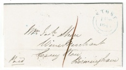 Ref 1282 - 1849 Victoria GB 1d Post Cover - Stone Staffordshire To Birmingham - Covers & Documents