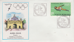 Enveloppe     ROUMANIE    Parcours  Flamme  Olympique   ALBA - IULA   Jeux  Olympiques  MUNICH   1972 - FDC