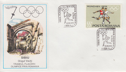 Enveloppe     ROUMANIE    Parcours  Flamme  Olympique   SIBIU   Jeux  Olympiques  MUNICH   1972 - Summer 1972: Munich