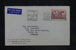 AUSTRALIE - Enveloppe Commerciale De Sydney Pour Paris En 1947 , Affranchissement Plaisant - L 26037 - Storia Postale