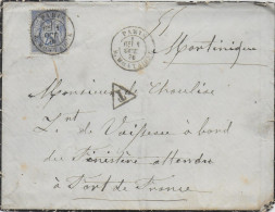 1 OCT 1876 (1° JOUR TARIF) - ENVELOPPE De PARIS => NAVIRE De GUERRE FRANCAIS à FORT DE FRANCE (MARTINIQUE) Avec TAXE - Posttarife