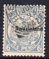 Swaziland 1889-90 6d Transvaal, Overprinted 'SWAZIELAND', Perf. 12½, Used, SG 6 (BA2) - Swasiland (...-1967)