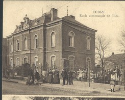 +++ CPA - TUBIZE - Double Vue - Ecole Communale De Filles - Chaussée De Mons - Carte Animée   // - Tubeke