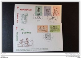 Belgique 1966   2 FDC Avec N°  1399 à 1403 Cachet Liège Et Farcienne  .Jeux D'enfants - 1961-1970