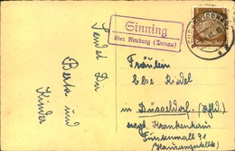 1941, Poststellenstempel "Sinnig über Neuburg (Donau) - Macchine Per Obliterare (EMA)